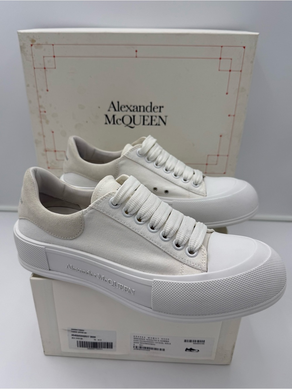 💀Alexander McQUEEN • Men’s Size 9.5D White Deck Plimsoles Shoes • Made in ITALY